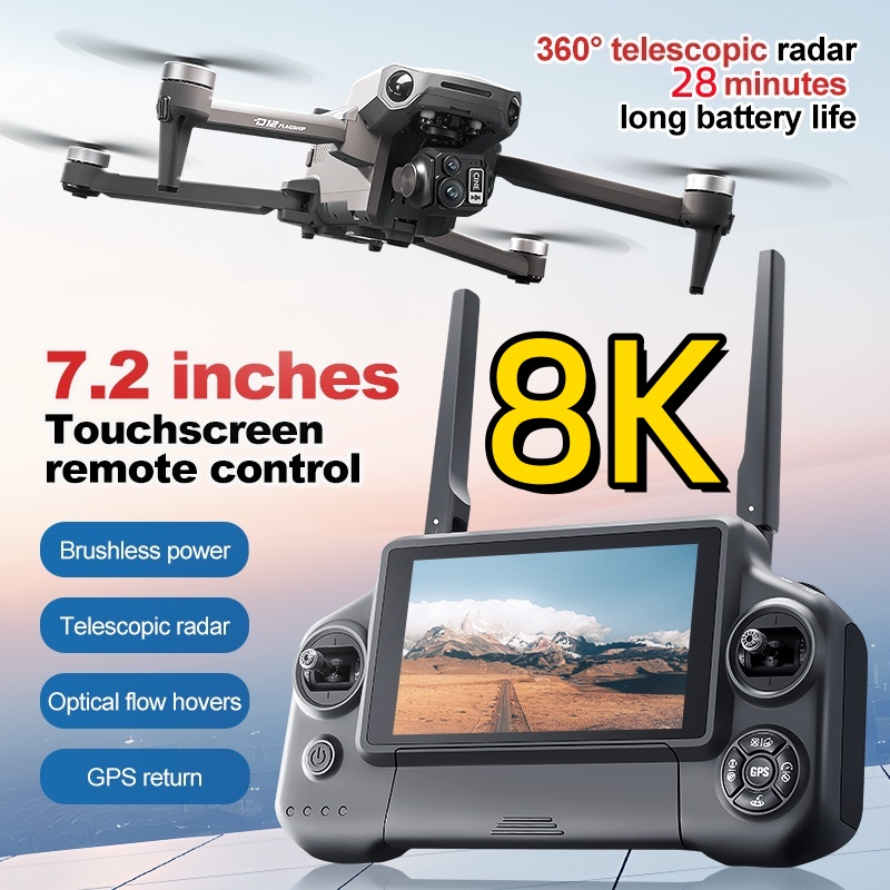 Drone Rc Plegable - 8K 3축 짐벌 브러시리스 7.2인치 터치스크린